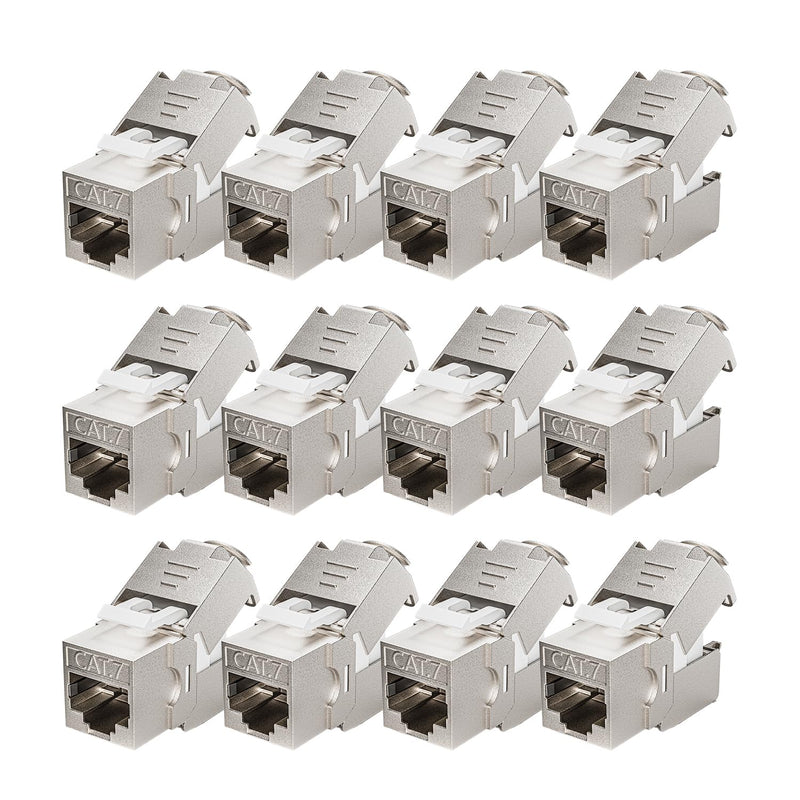 Cat 7 Cat 6A Shielded RJ45 Keystone Jack 12-Pack, 10G Ethernet Keystone Jack Toolless Zinc Alloy Module Jacks for 22 to 26 AWG Solid or Stranded S/FTP Ethernet Cable