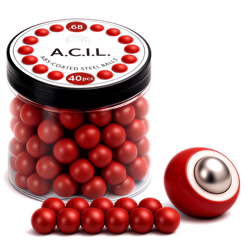 A.C.I.L. ABS-Coated Steel Balls, 17.25mm, Red, 10 grams Nylon-Steel .68, 40 Pieces