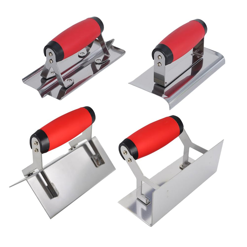 4 Pack Concrete Tools Set, Stainless Steel Corner Trowel, Include Concrete Edger (6" x 3", 1/2"R), Groover (6" x 3", 1/2"W, 1/2"D), Inside & Outside Corner Trowel, Plaster Stucco Masonry