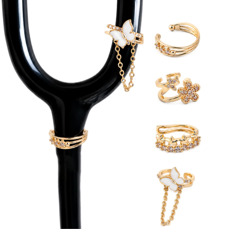 Stethoscope Charms for Nurses Gold Metal Star Butterfly | Includes 4 Pieces. Durable Metal Alloy. Features Gold Tone Design. Compatible With Littmann Stethoscope
