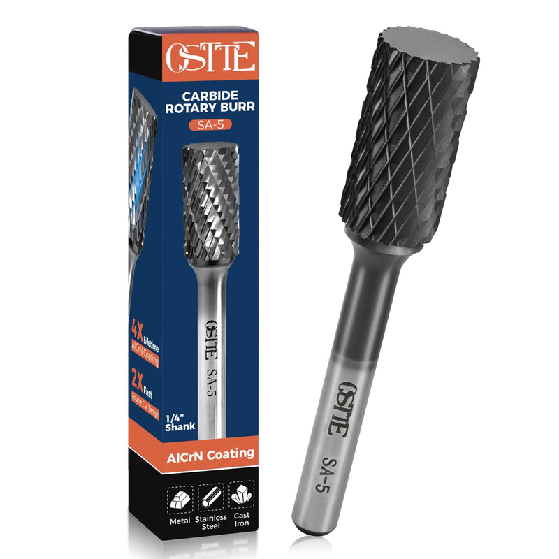 1Pcs AlCrN Carbide Burr (Pro), Double Cut for Hard Metal Working, SA-5 | Tungsten Carbide AlCrN Coating Double Cut 1/4" Shank Industrial Rotary File Steel Cast Iron Aluminum Die Grinder Cutting Burr SA-5(1Pcs)
