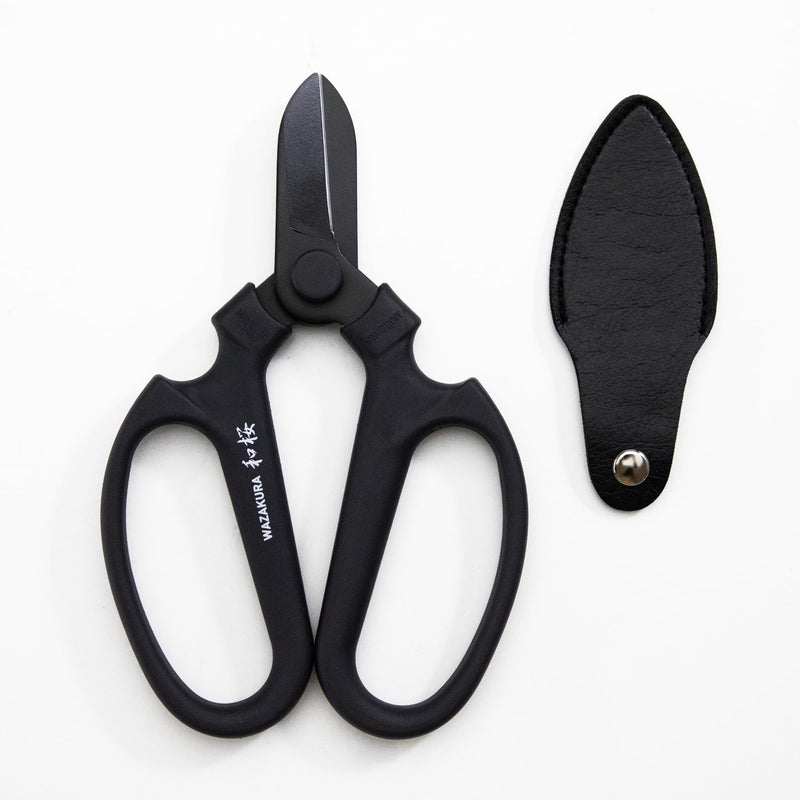 Wazakura Black Blade Floral Scissors - Carbon‑Reinforced Fluorine Coated, Ultra‑Sharp Clean Cuts, Japanese Professional Flower & Garden Shears