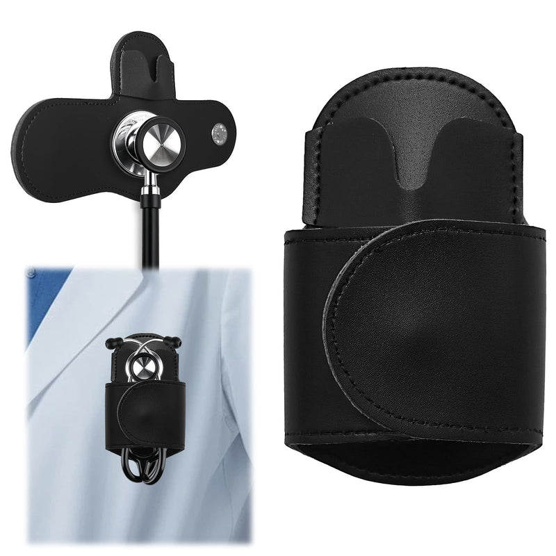 Stethoscope Holder for Scrubs, Magnetic Hands-Free Stethoscope Holder Clip Black PU Leather, Portable for Scrubs Belts Lab White Coats, Scrub Accessories Gifts for Nurses Doctors Medical Students EMTs