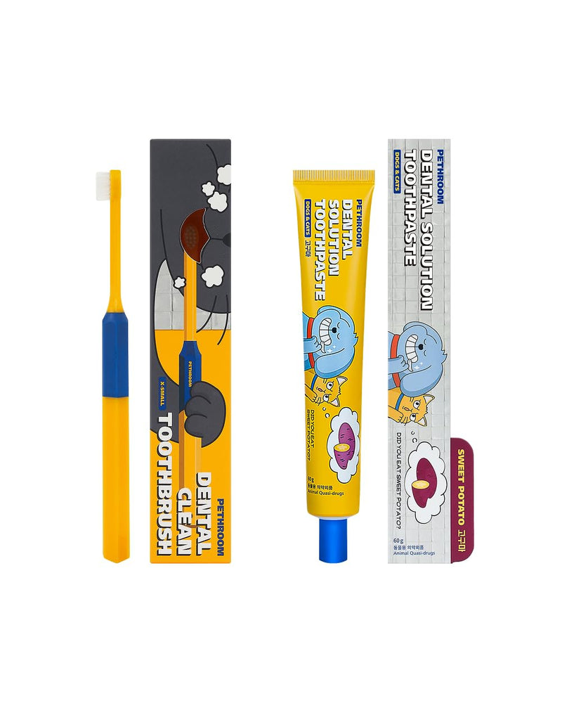 PETHROOM Dog & Cat Dental Kit for Daily Care – Enzymatic Toothpaste & Soft Bristle Toothbrush (Extra Small), Plaque & Tartar Control, EWG Verified, Fresh Breath, Sweet Potato Flavor, 2.1 oz