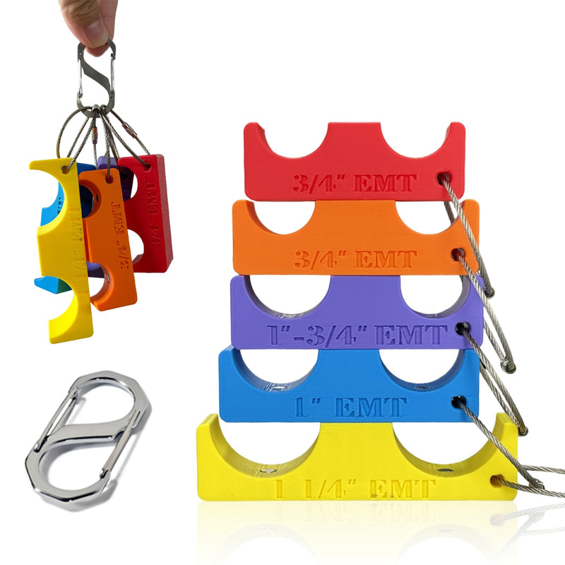 Magnetic EMT Conduit Spacers Set - 5 Pack (3/4" & 1" & 1"to3/4" & 1-1/4" sizes) - Electrician's Tool for Precise EMT Conduit Layout & Spacing - Durable Magnetic Design with Lanyard & Carabiner