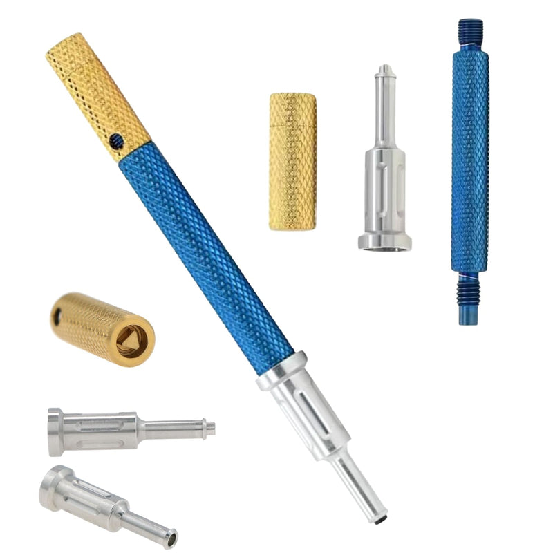 Implant Tooth Locator Core Tool, 3 in 1 Universal Dental Instrument for Overdenture Retention & Insertion, Golden Zinc Alloy with Gloves
