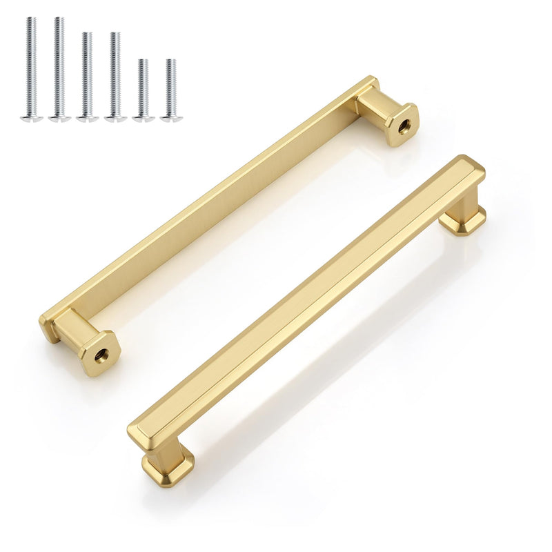 Gobrico 10 Pack 5 Inch (128mm) Hole Center Cabinet Handles, Brushed Gold Kitchen Cabinet Pulls, Brushed Brass Drawer Pulls, Zinc Alloy Solid Cabinet Cupboard Handles, 5-9/16'' Overall Length 5 Inch Hole Center
