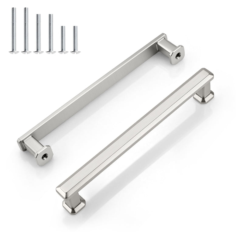 Gobrico 10 Pack 5 Inch (128mm) Hole Center Cabinet Handles, Brushed Nickel Kitchen Cabinet Pulls, Satin Nickel Drawer Pulls, Zinc Alloy Solid Cabinet Cupboard Handles, 5-9/16'' Overall Length 5 Inch Hole Center