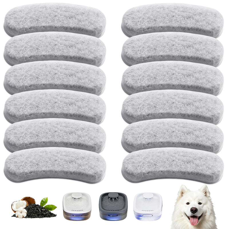 12 Pack Replacement Filters Compatible with WOPET Dog Water Fountain, 6 Month Set for 6L/205oz/1.7Gal Pet Water Fountain Dispensers, individual Package Filter Replacement for W600 Dog Water Bowl