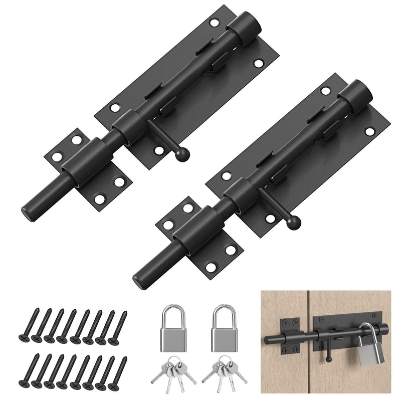 6.3 Inch Barrel Bolt Latch with Padlock, 2 Pack | Heavy Duty Slide Bolt Latch Shed Door Lock Solid Stainless Bolt Lock for Bedroom, Fence, Shed, Barn Door