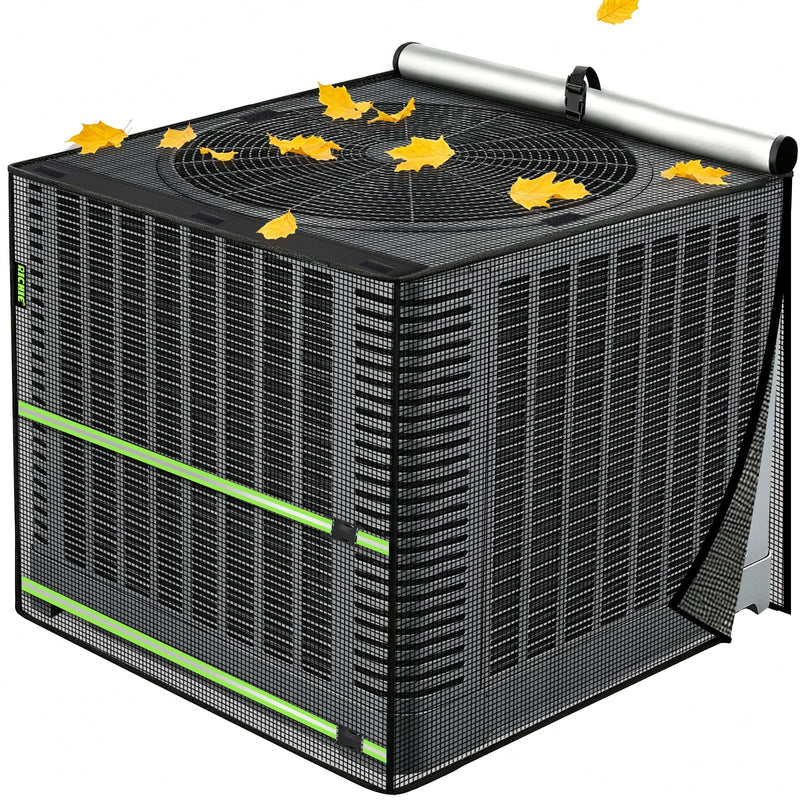 2 in 1 Full Mesh Air Conditioner Cover with Roll-Up Waterproof Top-Heavy Duty 420D Oxford, Breathable Outdoor AC Unit Defender for All Season, Anti-UV, Windproof, Easy Install, 32"W x 32"D x 36"H Black 32"L x 32"W x 36"H