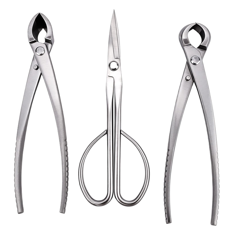 3pcs Bonsai Tool, Professional Stainless Steel Bonsai Trimming Kit with Knob Cutter Concave Cutter Leaf Scissors for Precision Pruning Shaping and Plant Care
