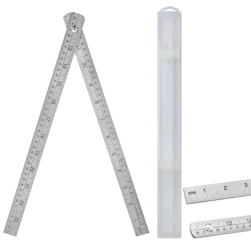 Zyadex 24-Inch Industrial-Grade Stainless Steel Folding Ruler - Professional Two-Section Rigid Precision Design, Tinner's Circumference Scale & 1/16th Markings for Metalworking & Engineering