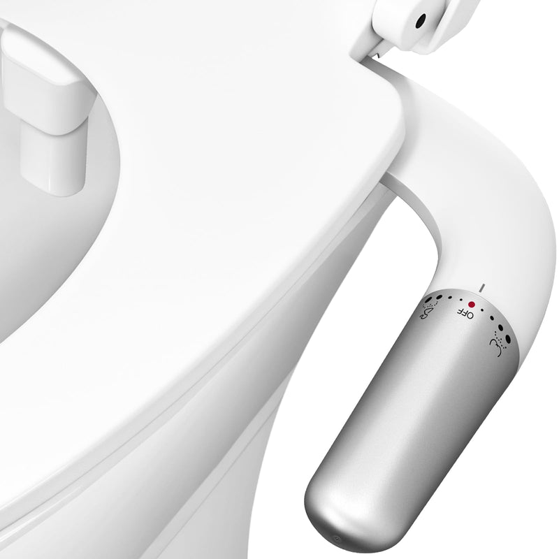 Left-Hand Bidet Attachment for Toilet, Ultra-Thin 0.23 Inch, Non-Electric, Cold Water, Foldable Dual Nozzle, One-Click Quick Detach, Adjustable Pressure, White oval-1