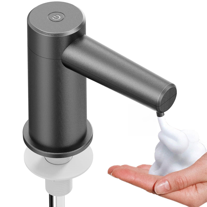 Automatic Sensor-Activated Built-in Foam Soap Dispenser for Kitchen Sinks, Plug-in Power Supply, Includes a 38-inch Silicone Extension Tube. Designed for Kitchens and Bathrooms (Dark Gray)