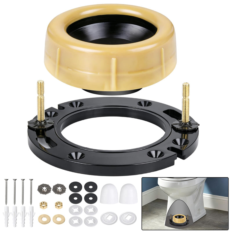 Jamini Toilet Flange Kit with 1.57in Wax Ring – Fix Leaks and Provide Strong Support, Replace Damaged Flanges, Compatible with 3" & 4" Drain Pipes, Perfect for Floor-Level or Below-Floor Drains Yellow ExtraThick