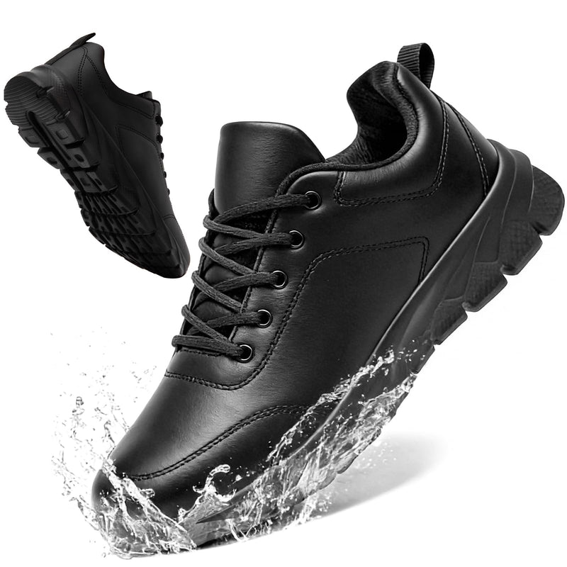 Non Slip Work Shoes for Men Walking Sneakers Leather Waterproof Oil Resistant Food Service Chef Restaurant Kitchen Shoe Lightweight Comfort Working Zapatos Trabajo 11 A Black