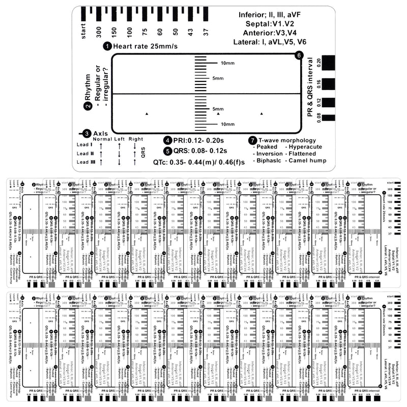 Sabary 20 Pcs ECG 7-Step Ruler, Clear Plastic EKG Calipers Measuring Tool, Portable Transparent Electrocardiogram Card for EKG Interpretation Nurse Doctor Medical Ruler