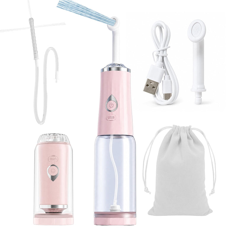 Electric Portable Bidet for Travel, Rechargeable Handheld Bidet Sprayer with USB-C, 4 Pressure Modes & 2 Specialized Nozzles for Front/Rear Wash, IPX7 Waterproof, Bottle Compatible, Detachable（Pink） Pink