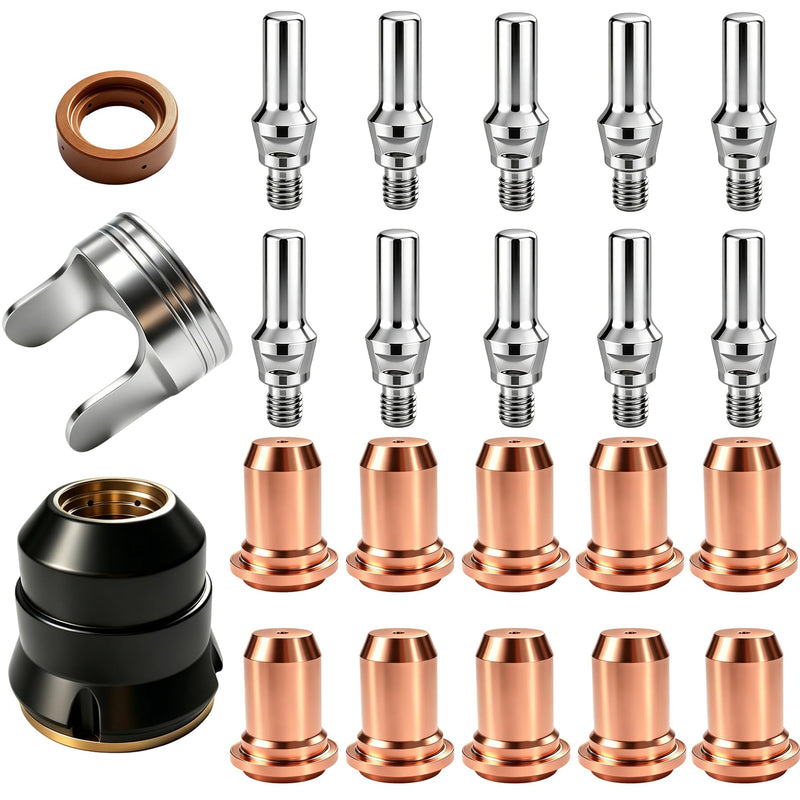 23PCS IPT60 Plasma Cutter Torch Consumables Kit,.045''Plasma Cutter Accessories for CUT55 NON-HF, CUT55 MP, CUT60 Non-HF, with Nozzle, Electrode, Shield Caps, Stand Off, Swirl Ring, Fit 50-60A Current .045"