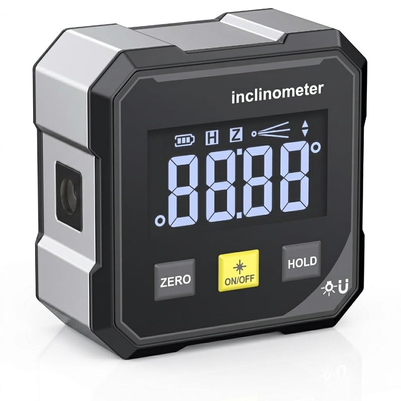 HDLNKAK Digital Angle Finder with Line Lasers, Rechargeable Laser Level, 4-side Strong Magnetic Angle Gauge, Backlit multifunctional Cube Protractor, Suitable for Woodworking,and Hanging Decorations.