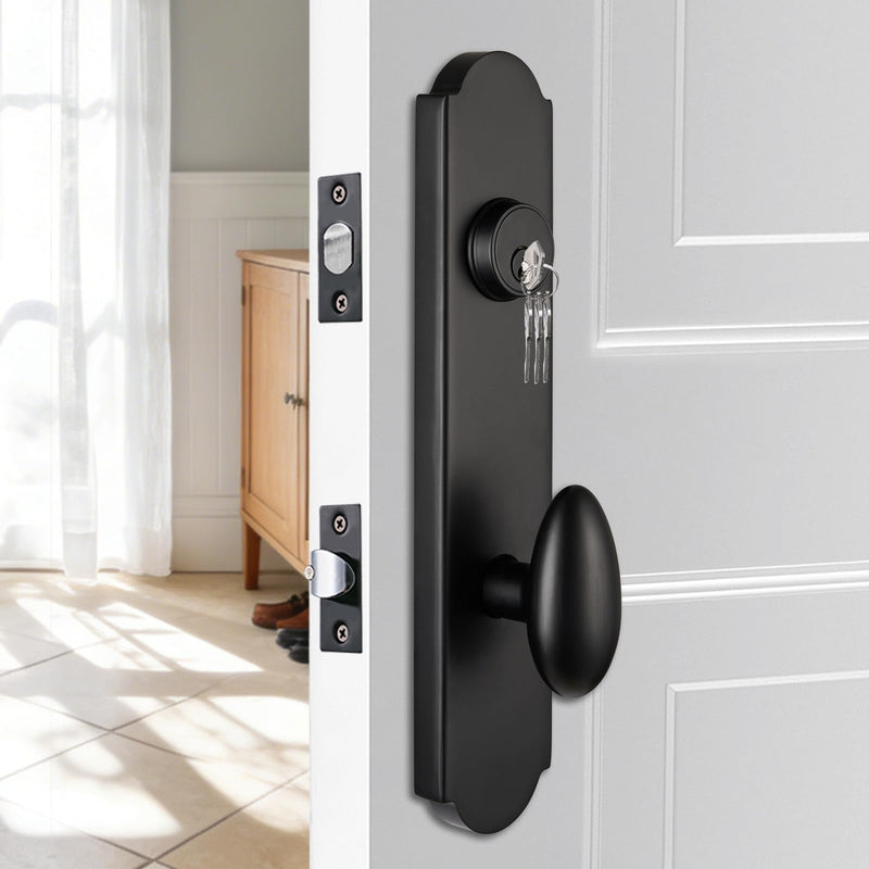 Modern Front Door Handle, Matte Black Entry Handle with Knob