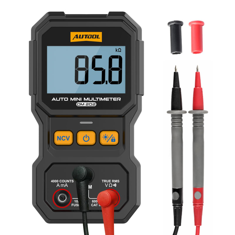AUTOOL DM202 Mini Digital Multimeter, Auto-Ranging 4000 Counts True RMS NCV Non-Contact Voltage Tester, 600V AC/DC Voltmeter with Backlight, Automotive Electrical Diagnostic Tool