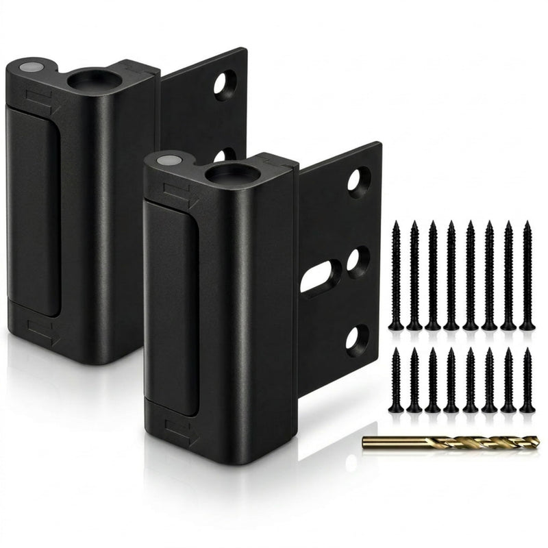 Door Reinforcement Lock 2 Pack, Home Security & Kids Safety | 800lbs Kick-in Defense; INWARD Swing Doors ONLY; Childproof Pinch-to-Unlock; Heavy-Duty Aluminum; Free Drill Bit Included