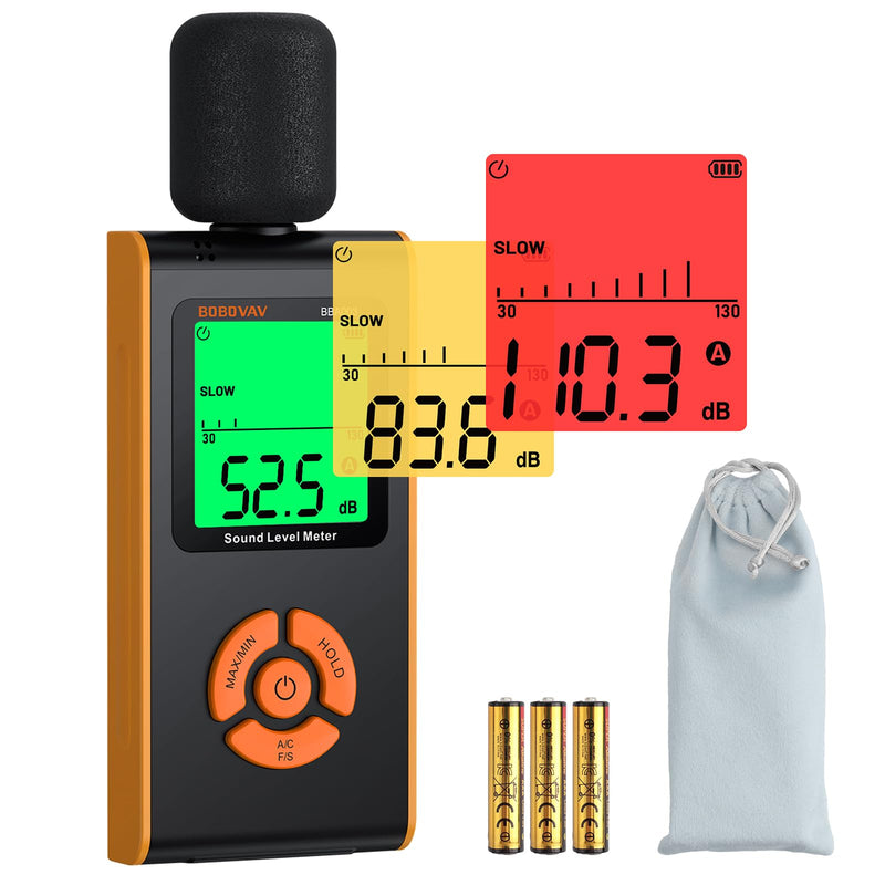 Decibel Meter Sound Level Monitor, 30-130dB High Accuracy, A/C Weighted, Fast/Slow Response, Backlit LCD, Portable for Home Factory Office School