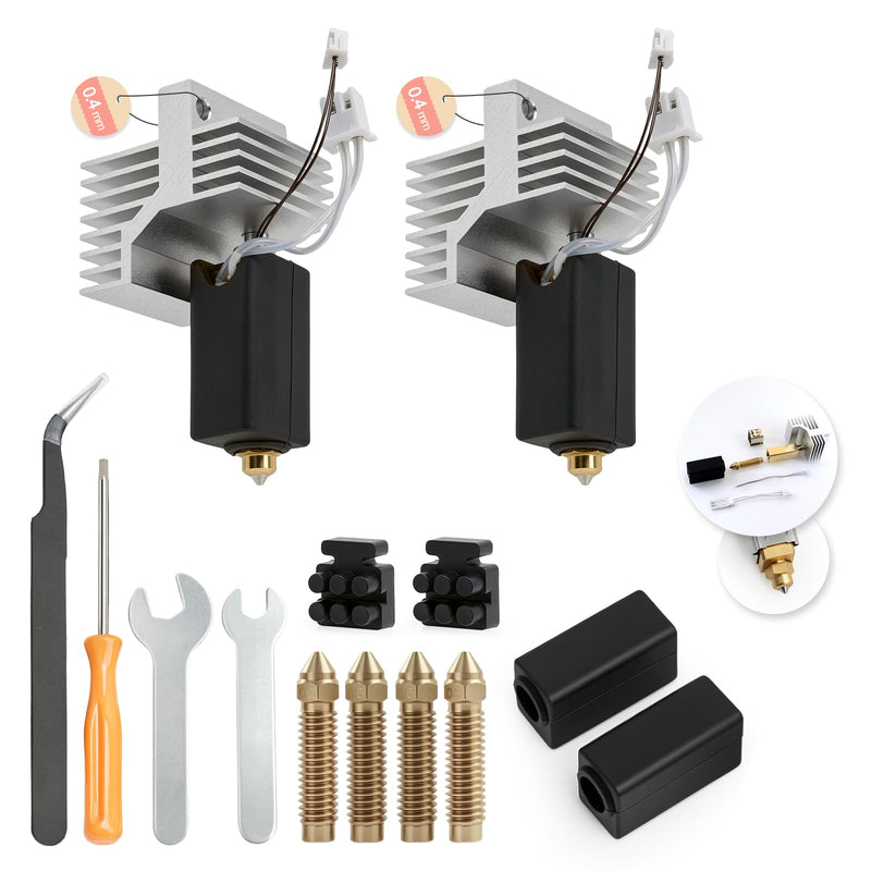 2Pack 0.4MM CC2 Hardened Steel Ceramic Hotend for Centauri Carbon 2, Hot End Print Head Extruder Kit Heater Cartridge with 0.6/0.8/0.2MM Nozzle Silicone Socks and Kit Tools