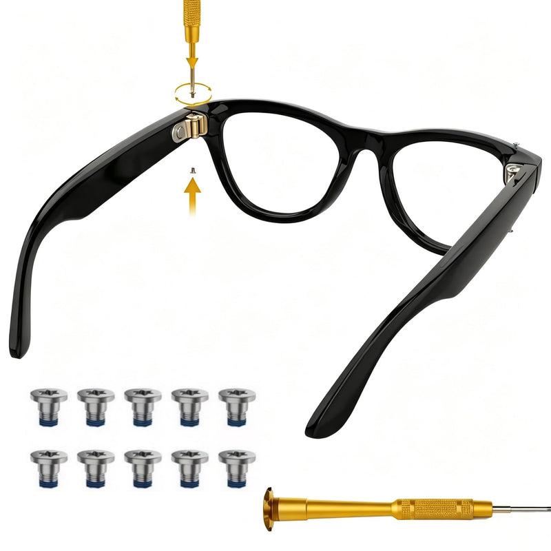 Screwdriver & Stainless Steel Screw Kit Compatible with Ray-Ban Meta Wayfarer/Skyler/Headliner Gen 1 Gen 2 & Oakley Meta HSTN Smart Glasses Temple Accessories, 6Pcs Replacement Hinge Screws
