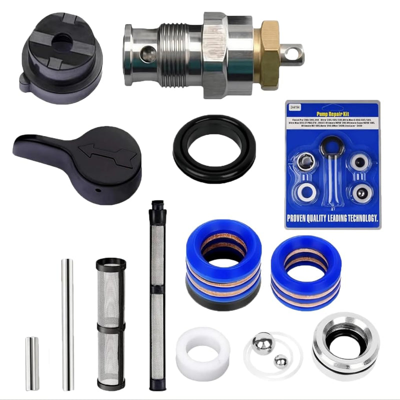 235014 Prime Spray Drain Valve & 244194 Pump Repair Packing Kit, Aftermarket Replacement Parts Compatible with Graco 390 395 490 495 595 Airless Paint Sprayers ((Blue-T)) (blue-T)