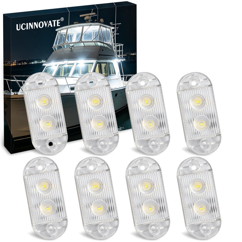 UCINNOVATE 8Pcs Boat LED Light, 12V Waterproof Marine Boat Interior Lights, Boats Stern Light, Courtesy Lights, Night Lighting for Yacht, Pontoon Boating, Sailboat, Kayak, Bass Boats Vessel(White) White 8