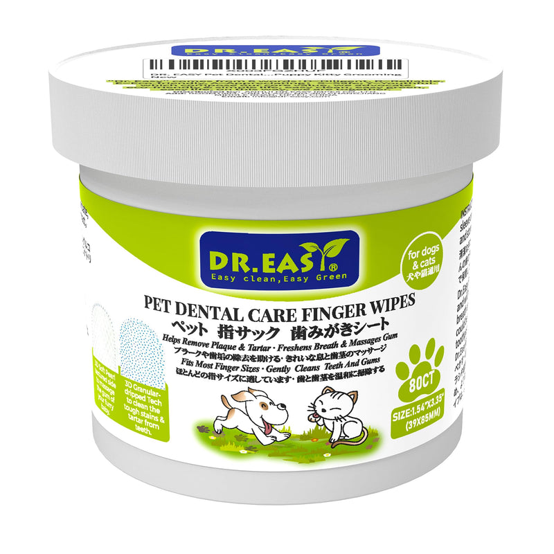 DR.EASY Upgraded Blue Dot Breath Freshener Dental Finger Wipes 80ct for Dog & Cat,Cleaning Pet Teeth Smoothly,Help Wipe Away Plaque&Tartar, No Added Harsh Chemicals No Brush Formula white