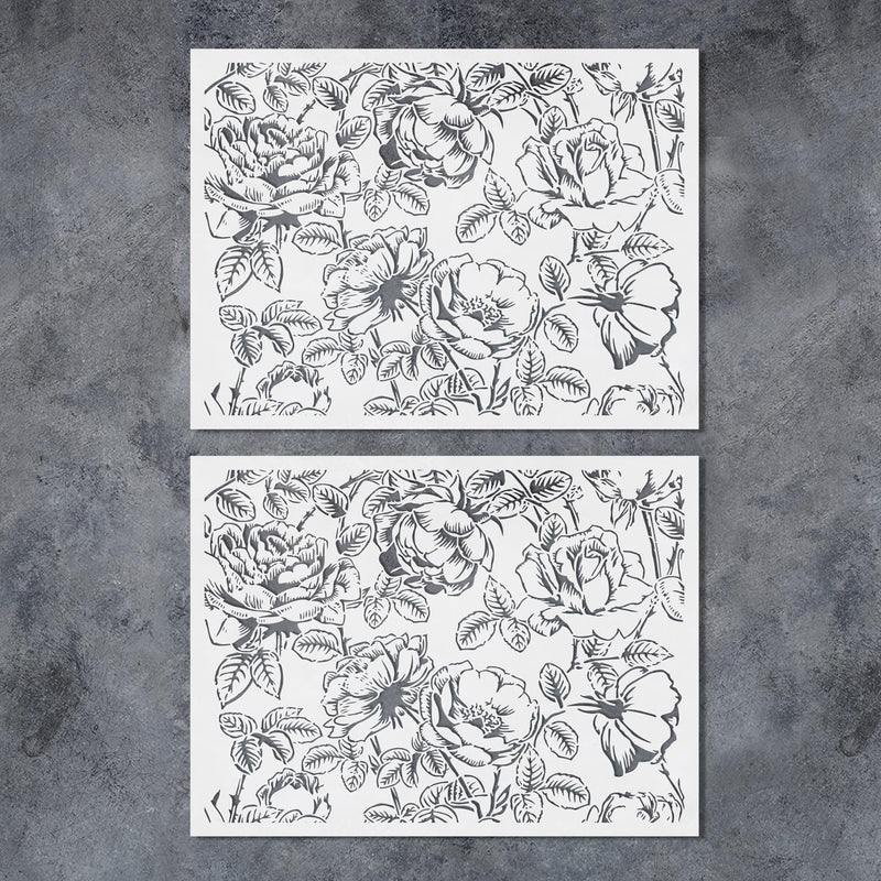GSS Designs 2 Pack of Large Flower Wall Stencils for Painting 16x24Inch Floral Stencil for Painting on Walls Wood Floor Furniture Crafts Plant Leaf Stencils 2 Pack of Flowers 16" x 24"