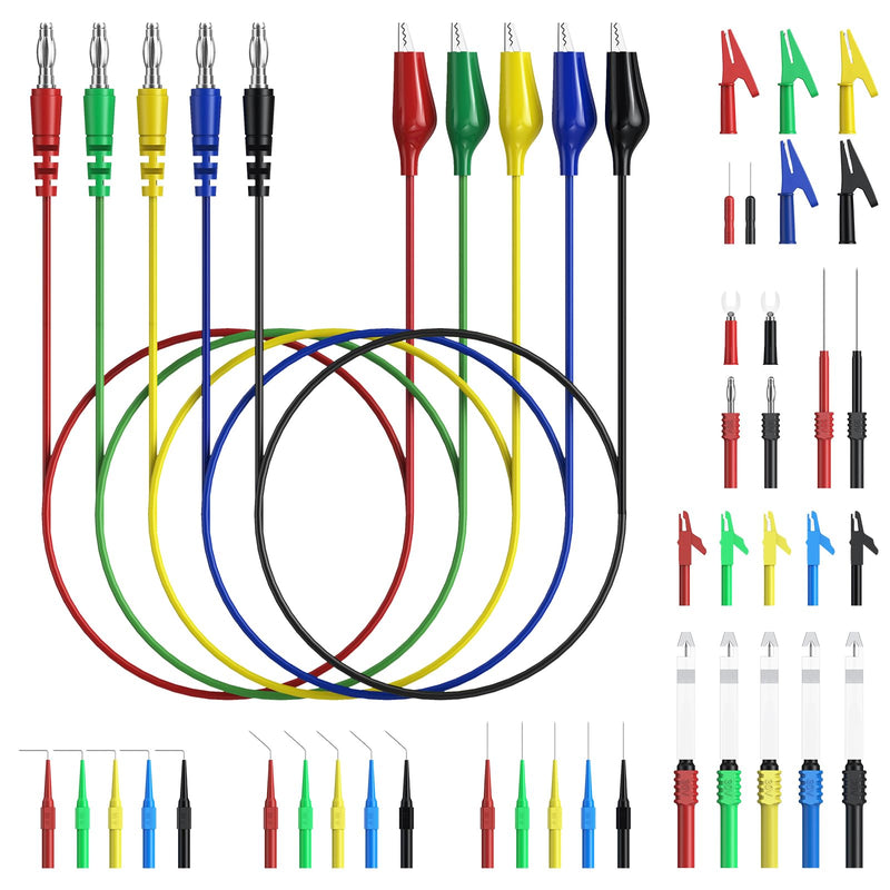 Neoteck Multimeter Leads,43pcs Back Probe Test Lead Kit with Alligator Clips Electrical,CAT II 600V,Pure Copper Leads with PVC Insulation,5 Color Probes,for Automotive Circuit & Home Appliance Testing