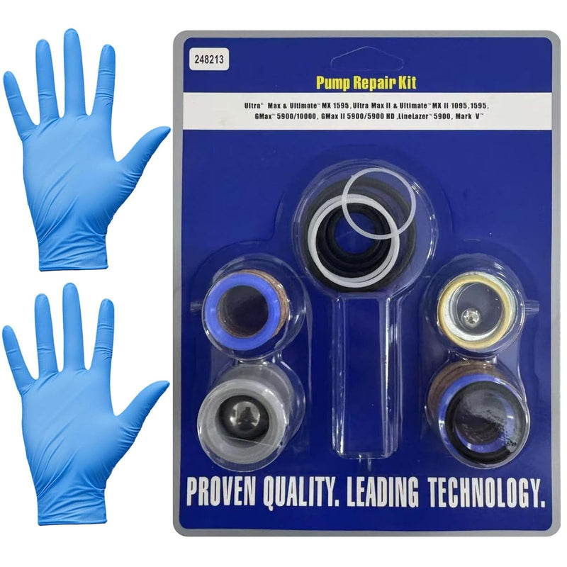 248213 Pump Repair Packing Kit for Graco UltraMax II 1095 1595, GMAX 5900, GMax II 5900 10000, LineLazer 5900 Mark Airless Paint Sprayer - Aftermarket Premium Replacement with Disposable Gloves