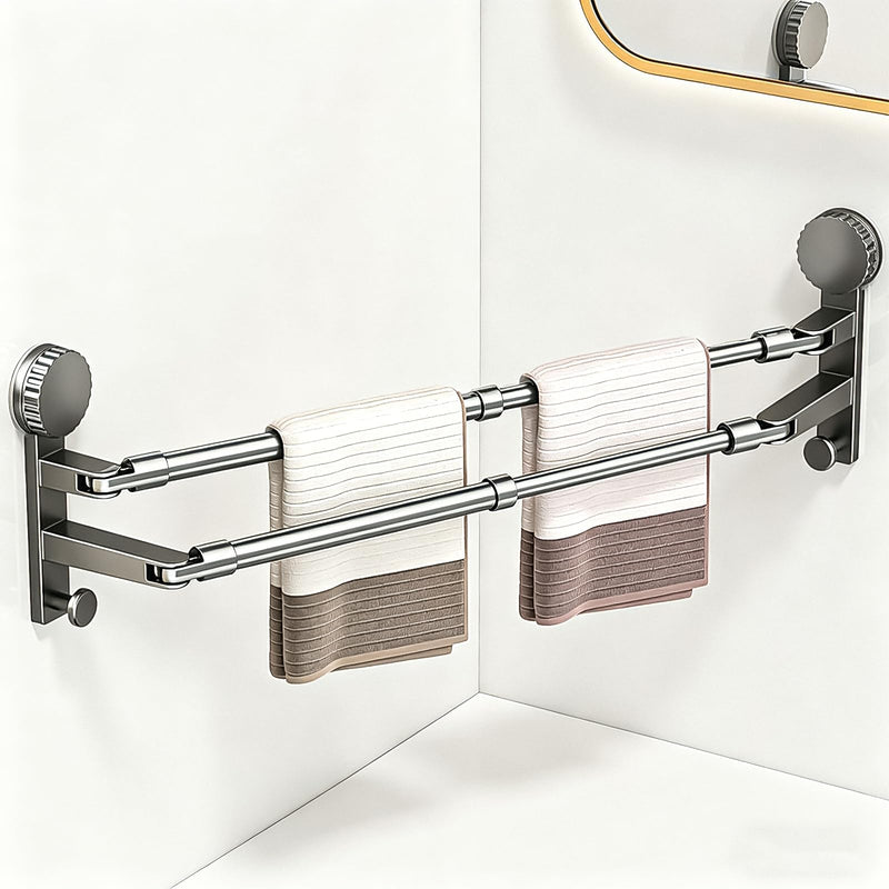 Adjustable Suction Cup Towel Rack for Corner & Right Angle Spaces, No Drilling Bathroom Towel Bar with Vacuum Suction, Rustproof Stainless Steel (Two Adjustable rods（13.8-23.2inches）) Two adjustable rods（13.8-23.2inches）