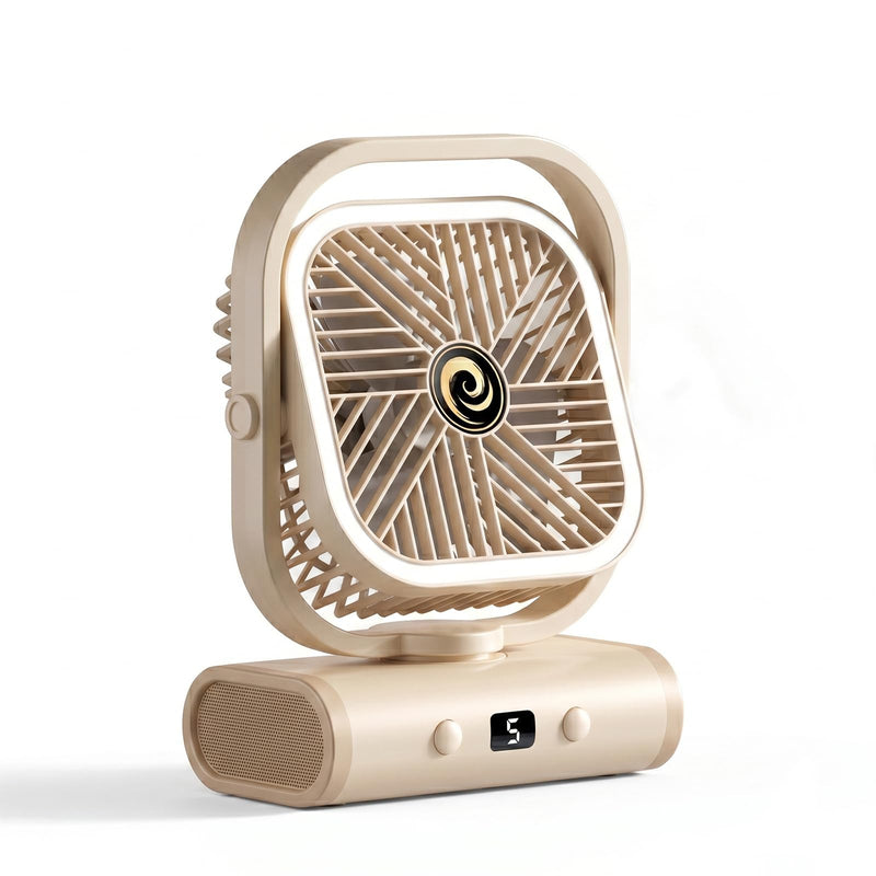 USB Desk Fan for Bedroom, 5 Speeds Quiet Table Fan with 90° Oscillating, 2400mAh Rechargeable Battery Small Desktop Fan for Home Office Travel,Night Light (White) White