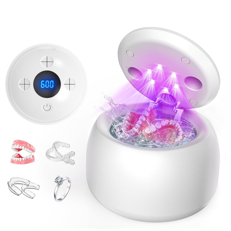 Ultrasonic Retainer Cleaner with UV Light - 45kHz Deep Cleaning Pod for Dentures, Aligners, Night Guards - Includes Cleaning Brush, 200ml Capacity (Gray)