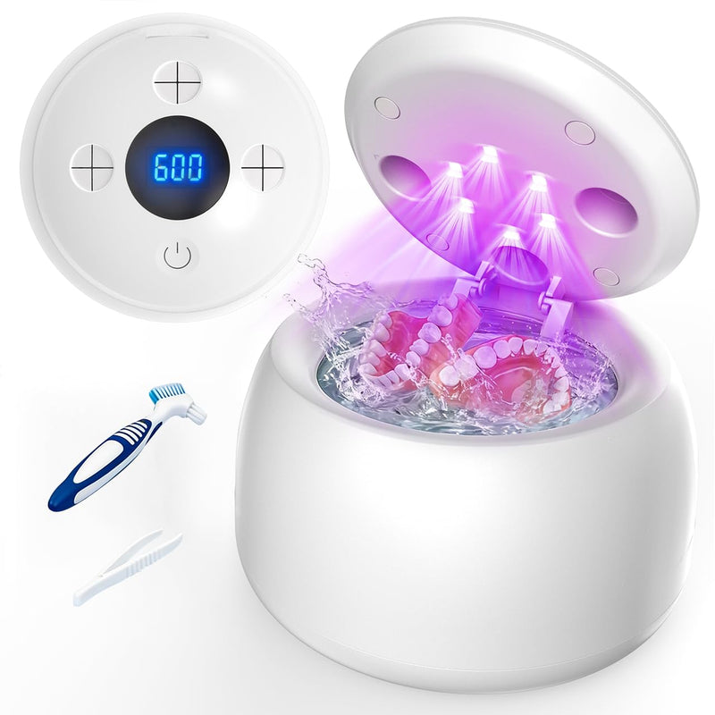 Ultrasonic Retainer Cleaner Machine, 45kHz with UV Light Denture Dome,Dental Cleaning POD for Aligners, Mouth Guards,Toothbrush, Night Guards,Jewelry,200ML Capacity (Pure White)