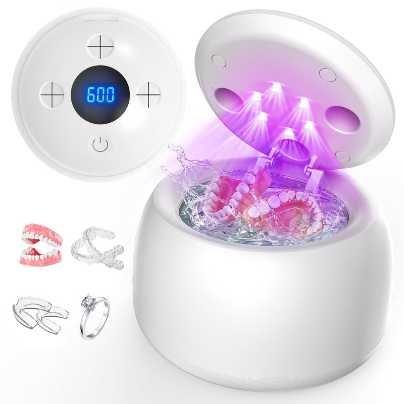 Ultrasonic Retainer Cleaner Machine, 45kHz with UV Light Denture Dome,Dental Cleaning POD for Aligners, Mouth Guards,Toothbrush, Night Guards,200ML Capacity (Cream)