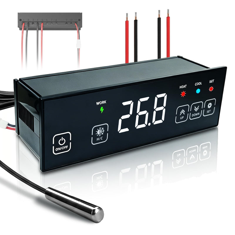 30A Digital Temperature Controller 120V, ℃/℉ Switchable Touchscreen Heating Cooling Thermostat with -58℉ to 248℉ Range, 6.6ft Sensor for Garage Automation, Electric Brewery, Workshop, BBQ 1