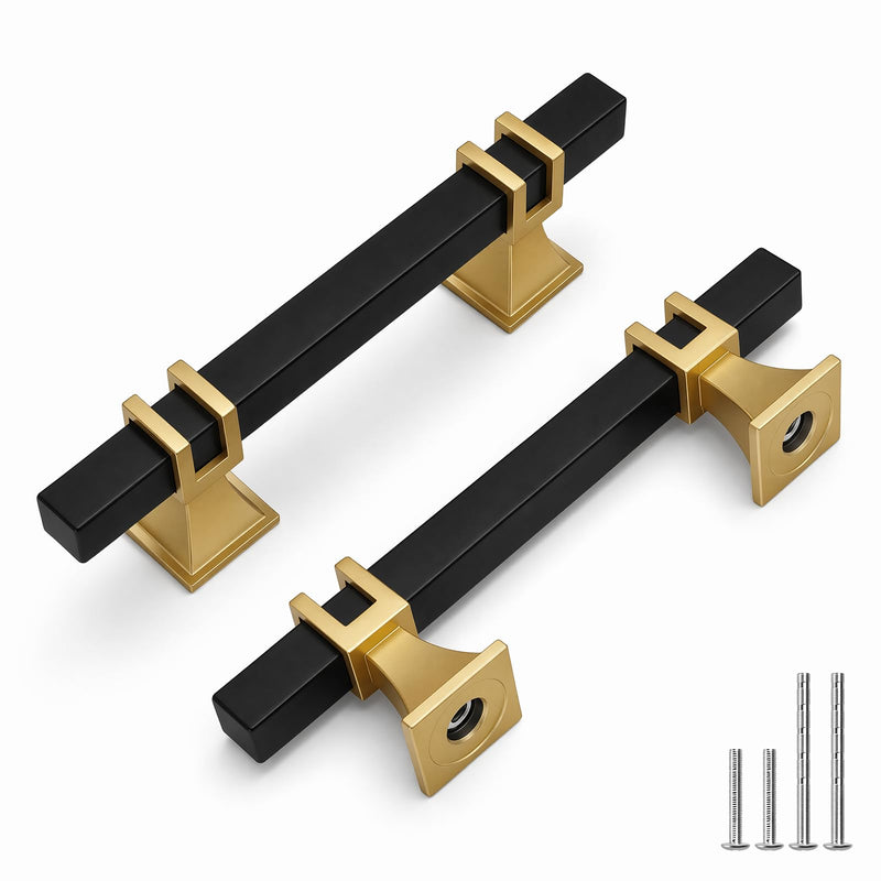 Goldenwarm Black and Gold Cabinet Pulls 3" Brass and Black Cabinet Pulls 3 Inch Hole Centers Black & Matte Gold 30