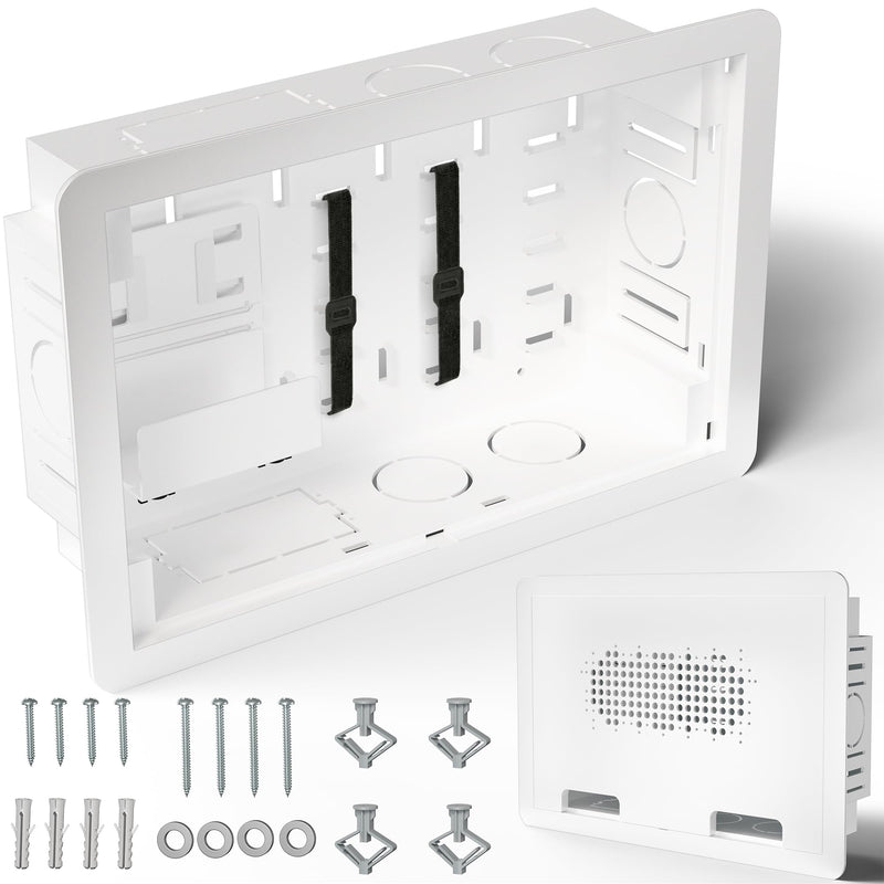 VIVO 9 inch in-Wall Media Box, Outlet Box, Recessed Outlet Box and Media Enclosure for Behind TV, Cable Management Kit for New and Retrofit Construction, Storage, White, MOUNT-CE10