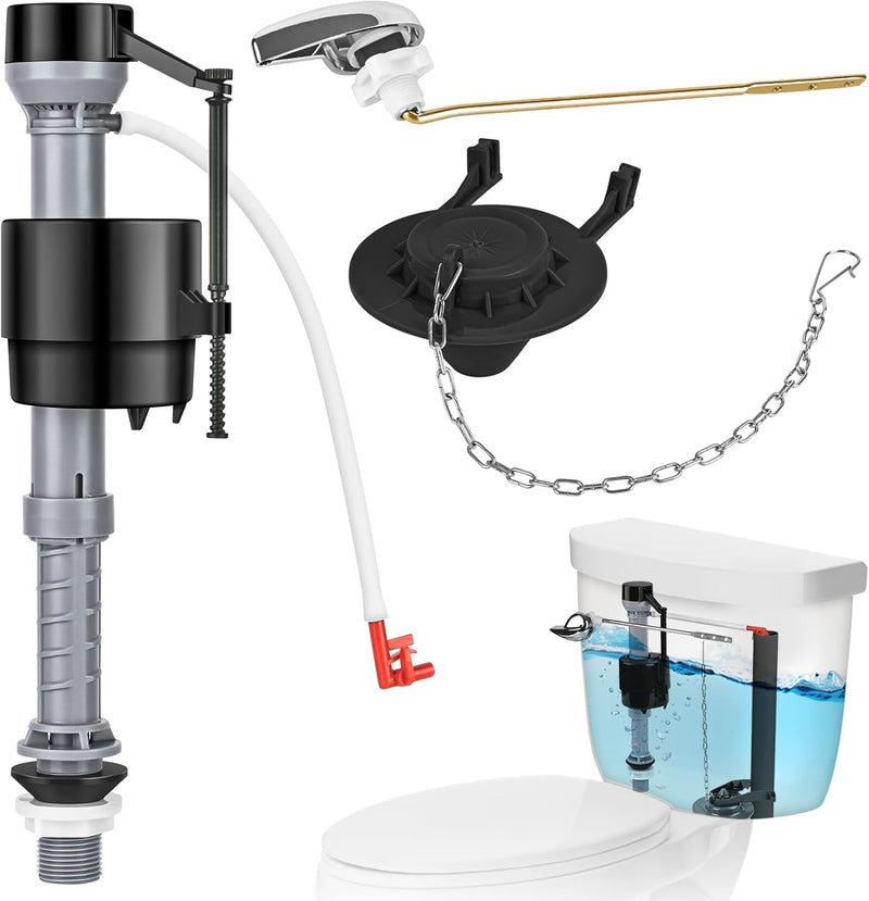 Universal Toilet Flush Valve Replacement Kit, Height Adjustable Fill Valve with Threaded Flow Control Knob, 2-Inch Black Flapper, Quiet Water-Saving Toilet Repair Kit Inside Tank BLACK 1
