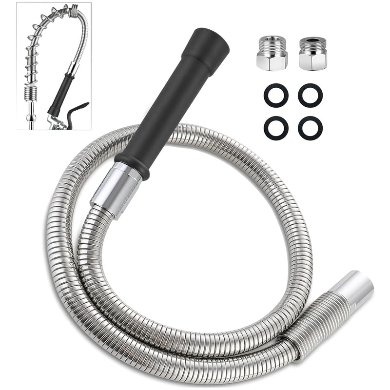 Replacement B-0044-H Commercial Sink Sprayer Hose for T&S Brass, 44 inch Stainless Steel Flexible Pre-Rinse Hose with Heat Resistant Black Handle Commercial Kitchen Sink Faucet Dish Spray Part