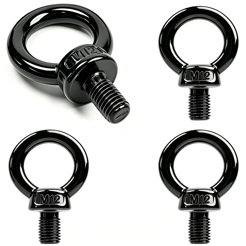 Premium 304 Stainless Steel Lifting Eye Bolt - Heavy Duty Machinery Shoulder M12 Eye Bolt for Industrial Rigging, Secure Hanging & Wood Applications (Black, 4 Pcs)