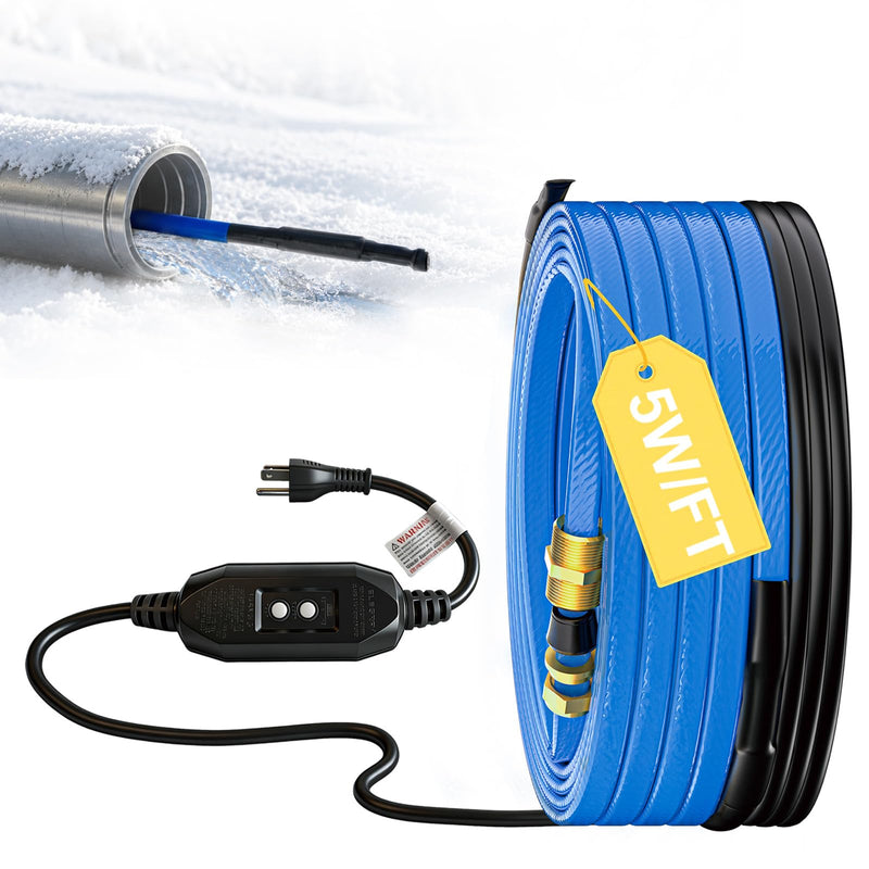 In-Line Pipe Heating Cable, 5W/FT Self-Regulating with GFCI 6ft 6 Feet