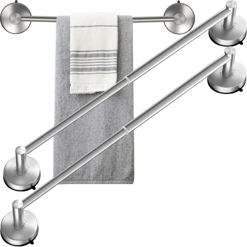 DGYB 2 Pcs Adjustable Suction Cup Towel Bar for Bathroom 14-27 Inch Brushed Towel Rack No Drill Removable Shower Towel Holder for Glass Door Tile New-brushed 2pcs